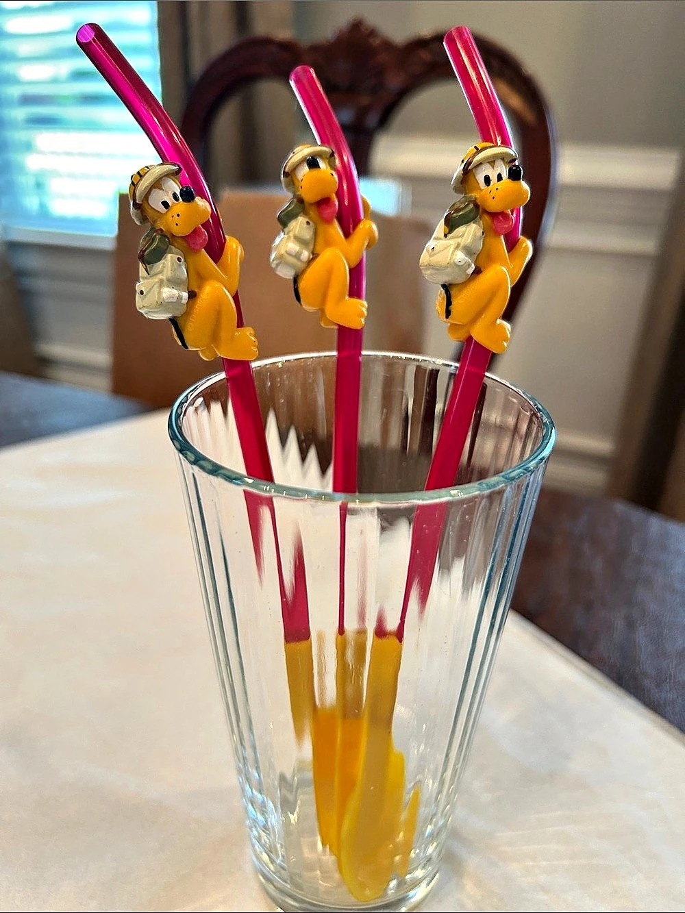 VINTAGE Disney Character Drink Straw/Spoon Set of 3 Red & Yellow